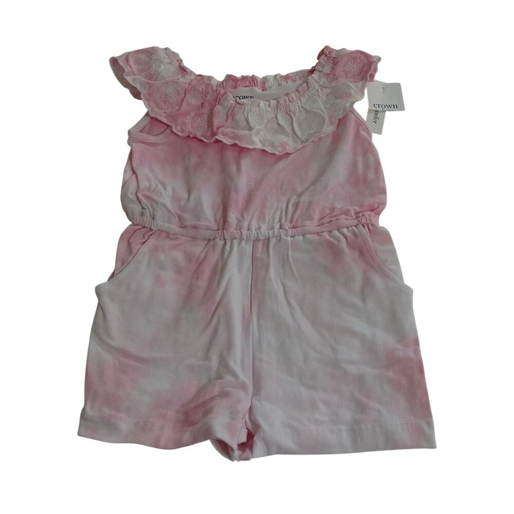Crown and Ivy Pink Tie Dye Ruffle Romper Shorts Girls Size 4 Summer Pockets